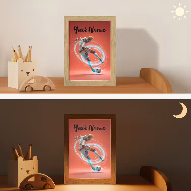 Voetbal - Jongen - Rood - Lichtcirkel Light Box met kabel (Kinderlampje) klein -sfeer3_kind
