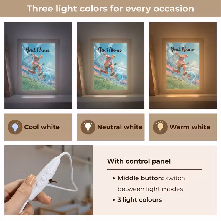 Voetbal - Jongen - Stadion - Elektrisch Light Box met kabel (Kinderlampje) klein -USP_lichtkleurEN