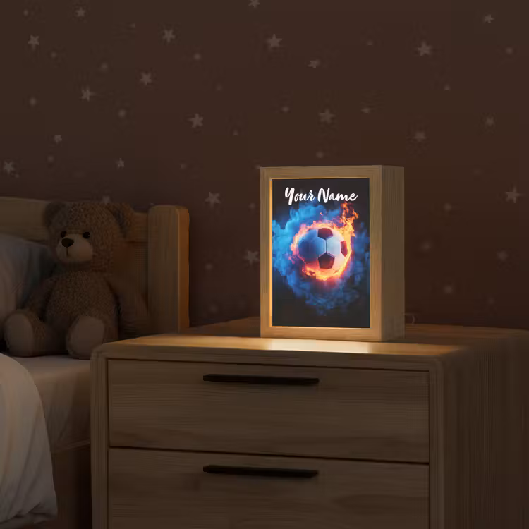 Voetbal - Vuur - IJs - Blauw Light Box met kabel (Kinderlampje) klein -sfeer1_kind