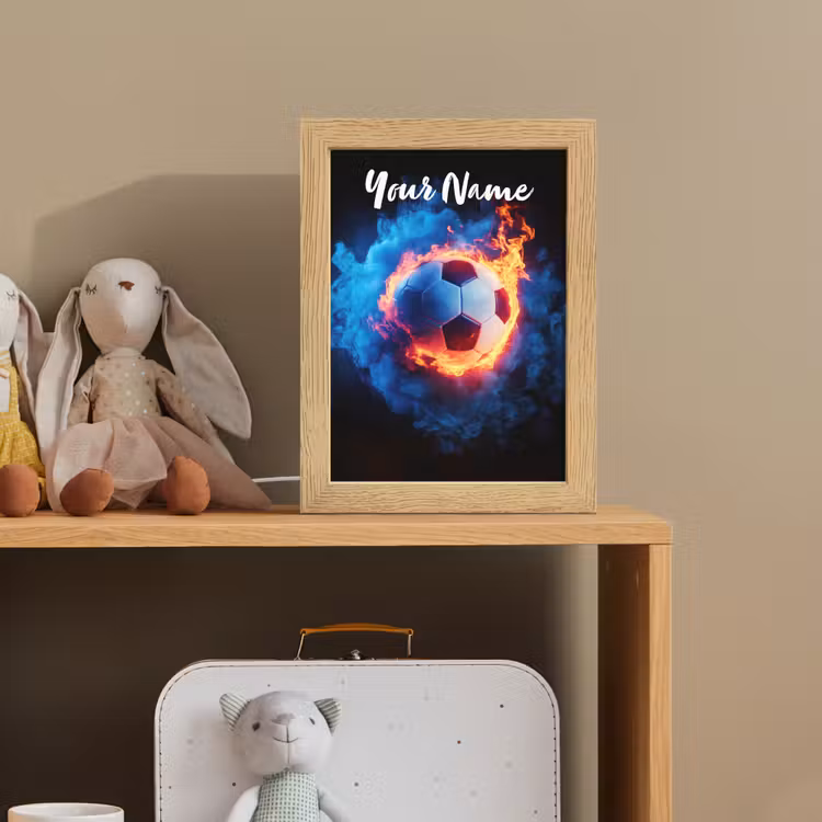 Voetbal - Vuur - IJs - Blauw Light Box met kabel (Kinderlampje) klein -sfeer2_kind