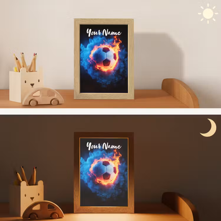 Voetbal - Vuur - IJs - Blauw Light Box met kabel (Kinderlampje) klein -sfeer3_kind