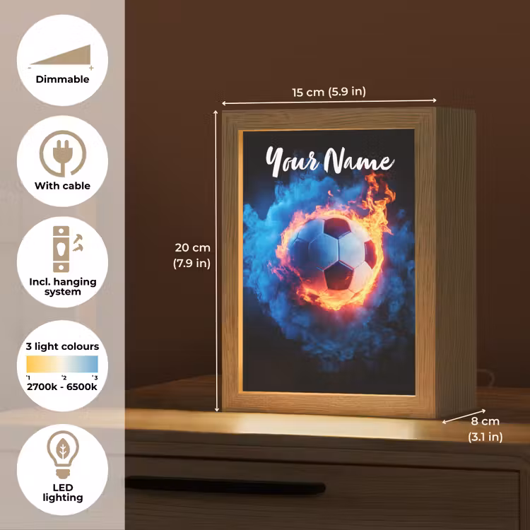 Voetbal - Vuur - IJs - Blauw Light Box met kabel (Kinderlampje) klein -USP_EN