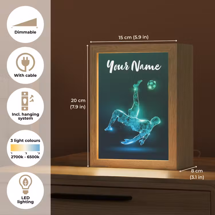 Voetbal - Voetballer - Jongen - Zwart Light Box met kabel (Kinderlampje) klein -USP_EN