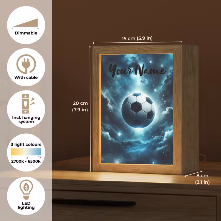 Voetbal - Galaxy - Ruimte - Sport - Blauw Light Box met kabel (Kinderlampje) klein -USP_EN