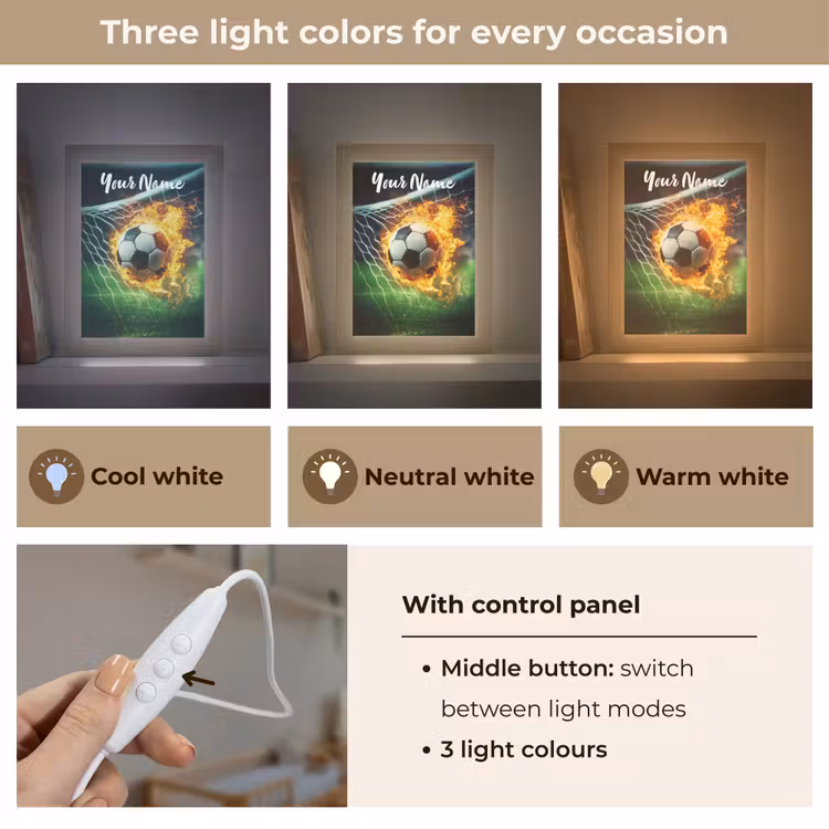 Voetbal - Goal - Doelnet - Vuur Light Box met kabel (Kinderlampje) klein -USP_lichtkleurEN