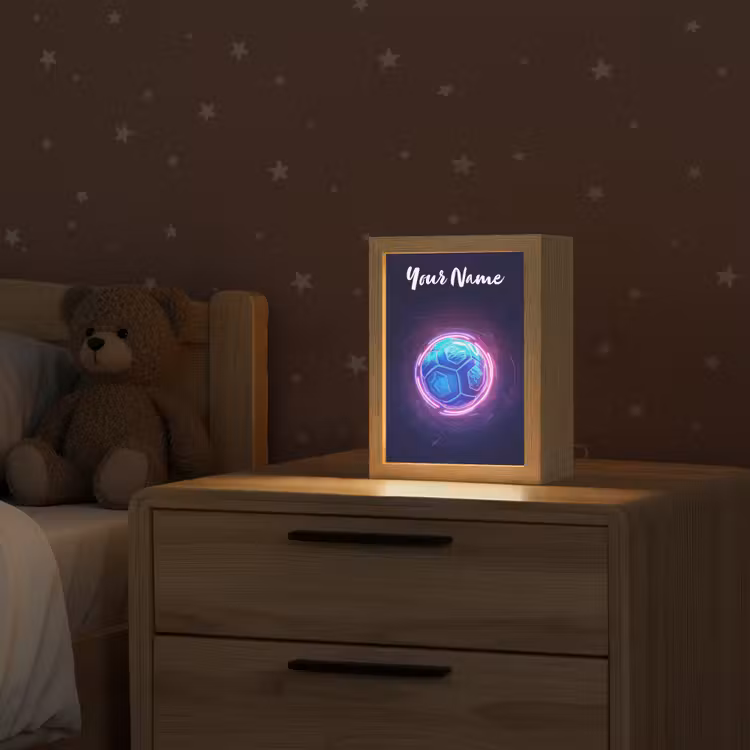 Voetbal - Sport - Blauw - Paars Light Box met kabel (Kinderlampje) klein -sfeer1_kind