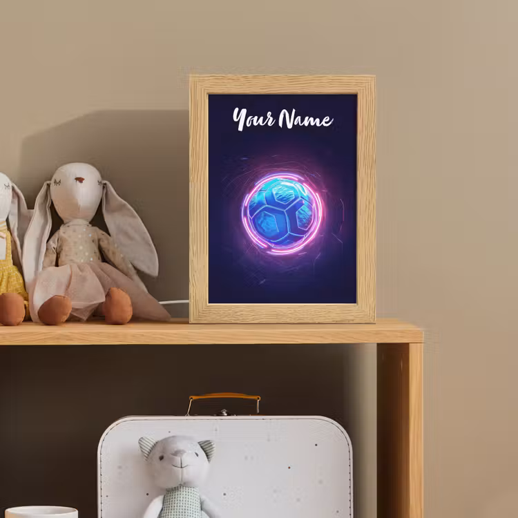 Voetbal - Sport - Blauw - Paars Light Box met kabel (Kinderlampje) klein -sfeer2_kind