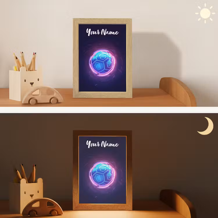Voetbal - Sport - Blauw - Paars Light Box met kabel (Kinderlampje) klein -sfeer3_kind