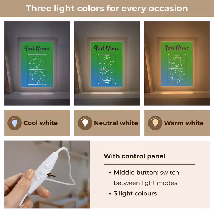 Voetbal - Tactiek - Spel - Groen - Blauw Light Box met kabel (Kinderlampje) klein -USP_lichtkleurEN