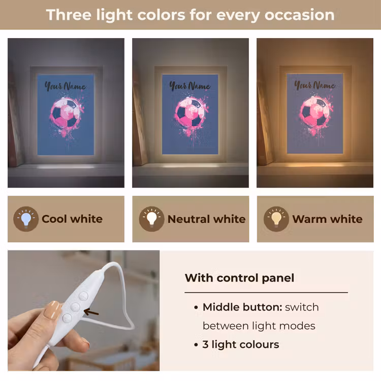 Voetbalvibes - Verf - Roze - Blauw Light Box met kabel (Kinderlampje) klein -USP_lichtkleurEN