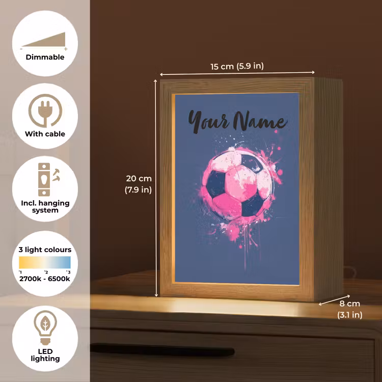 Voetbalvibes - Verf - Roze - Blauw Light Box met kabel (Kinderlampje) klein -USP_EN