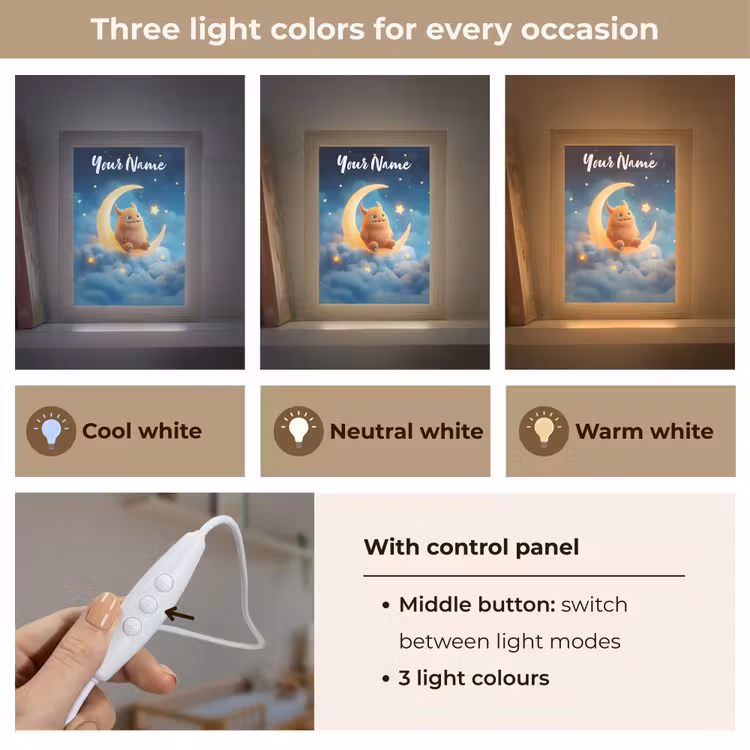 Knuffel - Monster - Maan - Wolken Light Box met kabel (Kinderlampje) klein -USP_lichtkleurEN