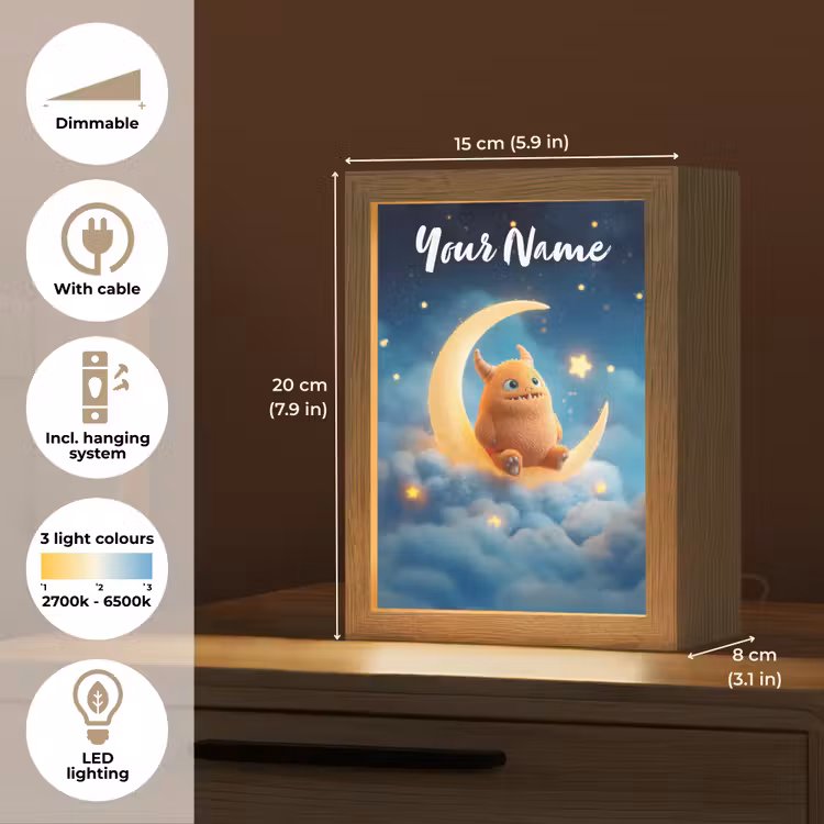Knuffel - Monster - Maan - Wolken Light Box met kabel (Kinderlampje) klein -USP_EN