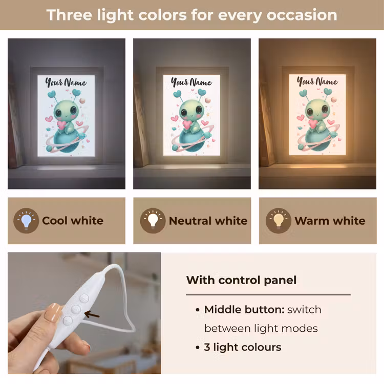 Ruimte - Wezen - Hartjes - Planeet Light Box met kabel (Kinderlampje) klein -USP_lichtkleurEN