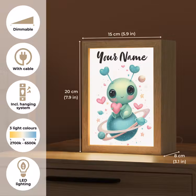 Ruimte - Wezen - Hartjes - Planeet Light Box met kabel (Kinderlampje) klein -USP_EN