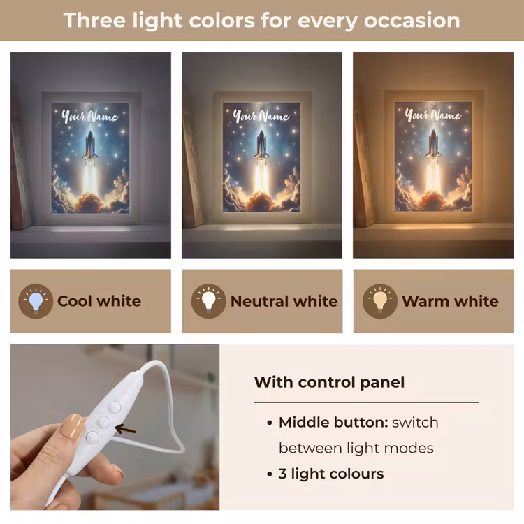 Ruimtevaart - Raket - Space - Sterren Light Box met kabel (Kinderlampje) klein -USP_lichtkleurEN