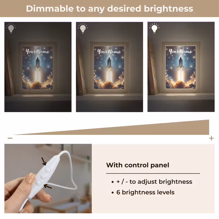 Ruimtevaart - Raket - Space - Sterren Light Box met kabel (Kinderlampje) klein -USP_dimbaarEN