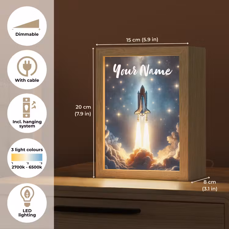 Ruimtevaart - Raket - Space - Sterren Light Box met kabel (Kinderlampje) klein -USP_EN