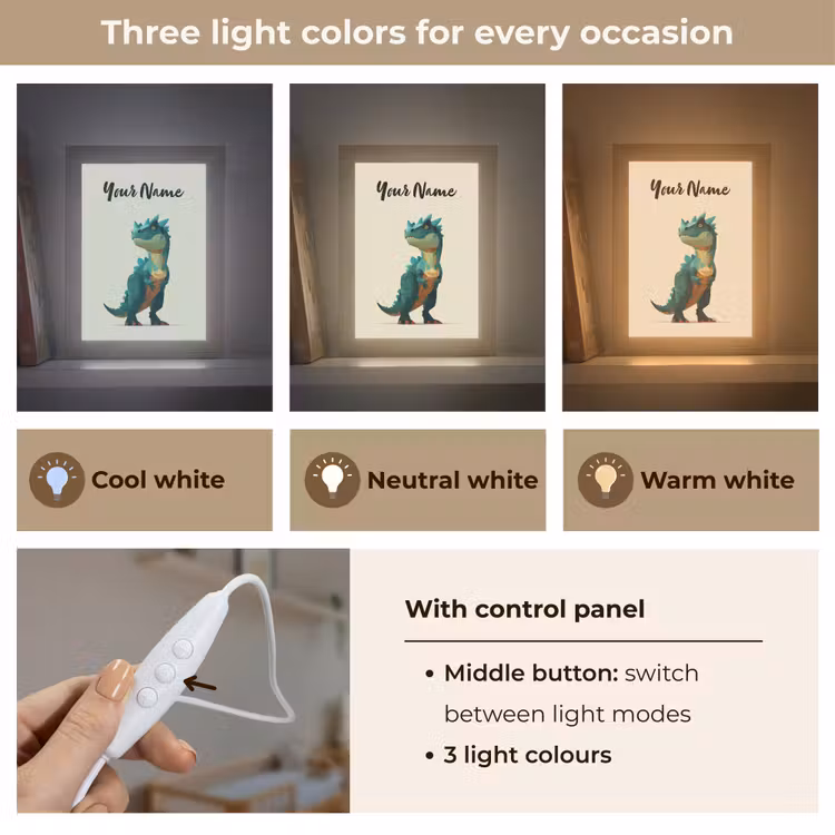 Stekels - Dino - Blauw - Gespierd Light Box met kabel (Kinderlampje) klein -USP_lichtkleurEN