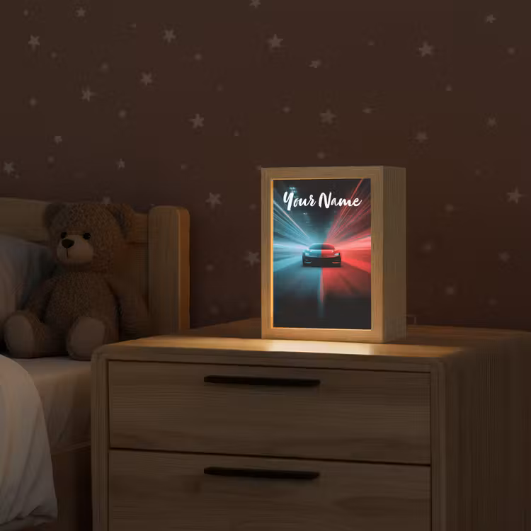 Sportauto - Blauw - Neon - Stad Light Box met kabel (Kinderlampje) klein -sfeer1_kind