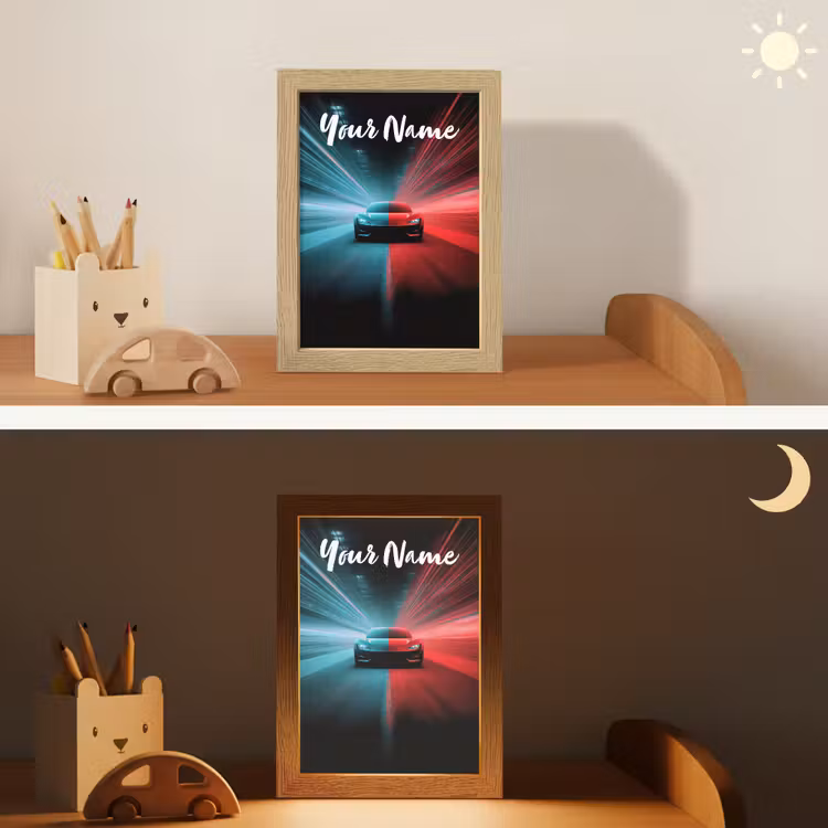 Sportauto - Blauw - Neon - Stad Light Box met kabel (Kinderlampje) klein -sfeer3_kind