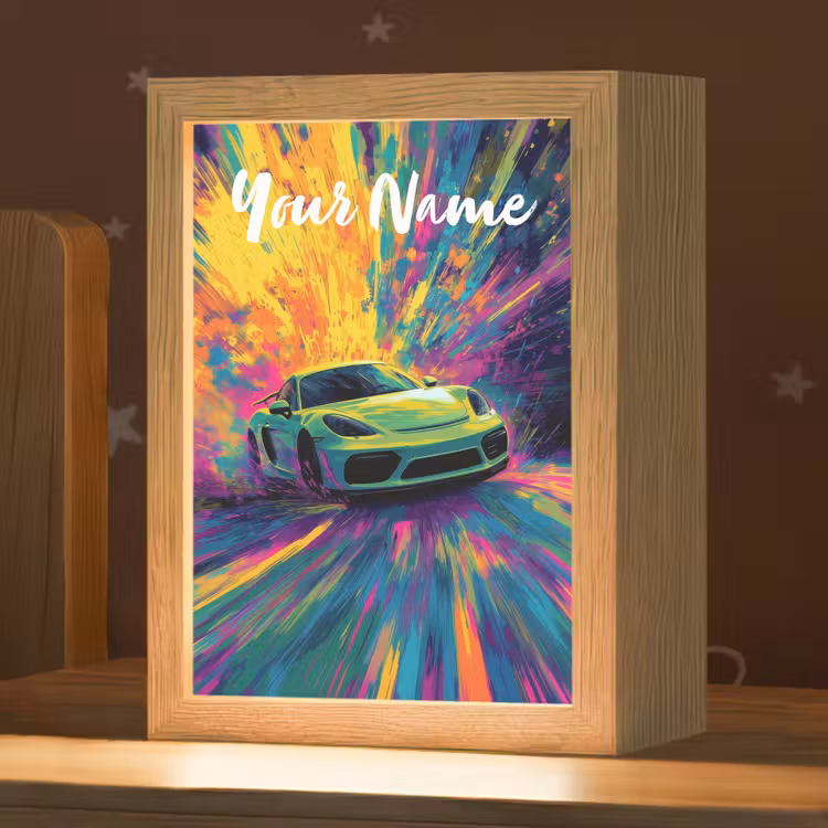 Sportauto - Groen - Verfstrepen - Kleuren Light Box met kabel (Kinderlampje) klein -zzz_3d_website