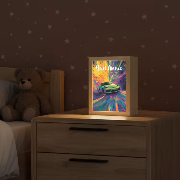 Sportauto - Groen - Verfstrepen - Kleuren Light Box met kabel (Kinderlampje) klein -sfeer1_kind