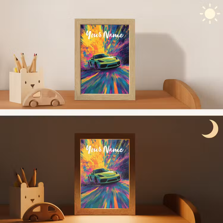 Sportauto - Groen - Verfstrepen - Kleuren Light Box met kabel (Kinderlampje) klein -sfeer3_kind