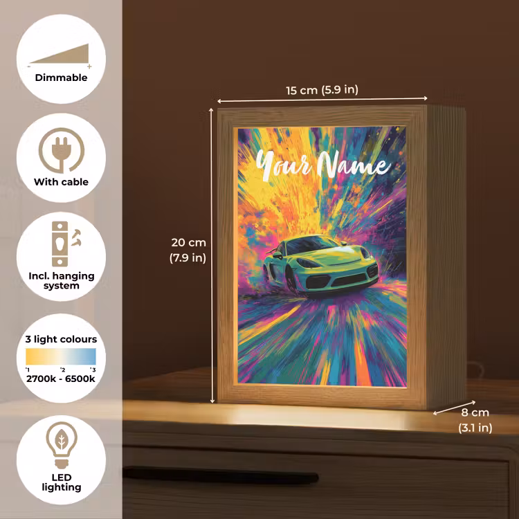 Sportauto - Groen - Verfstrepen - Kleuren Light Box met kabel (Kinderlampje) klein -USP_EN