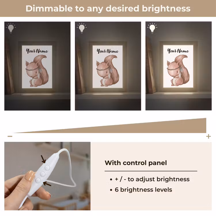 Eekhoorn - Dier - Bosdieren - Bruin Light Box met kabel (Kinderlampje) klein -USP_dimbaarEN
