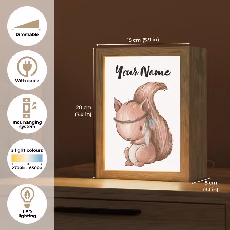 Eekhoorn - Dier - Bosdieren - Bruin Light Box met kabel (Kinderlampje) klein -USP_EN
