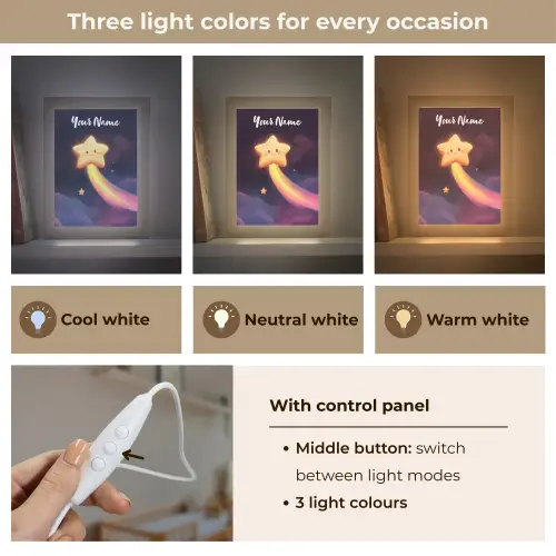 Ster - Gezichtje - Lichtgevend Light Box met kabel (Kinderlampje) klein -USP_lichtkleurEN