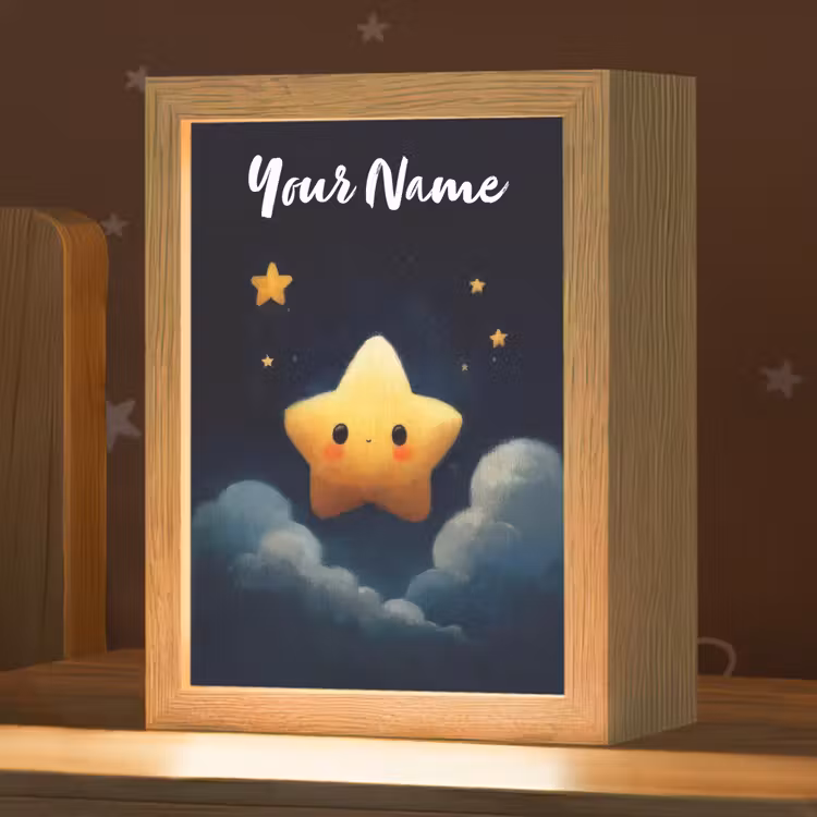 Ster - Gezichtje - Nacht - Wolken Light Box met kabel (Kinderlampje) klein -zzz_3d_website