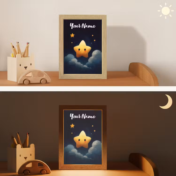 Ster - Gezichtje - Nacht - Wolken Light Box met kabel (Kinderlampje) klein -sfeer3_kind