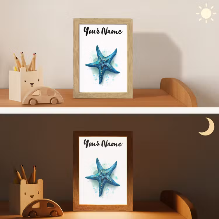 Zeester - Blauw - Spetters Light Box met kabel (Kinderlampje) klein -sfeer3_kind