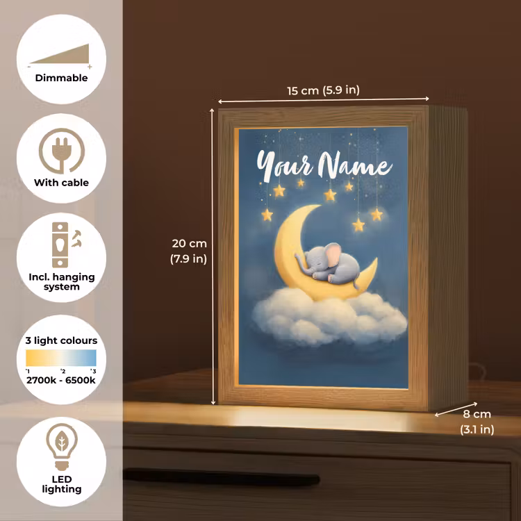 Sterren - Olifant - Maan - Wolken Light Box met kabel (Kinderlampje) klein -USP_EN