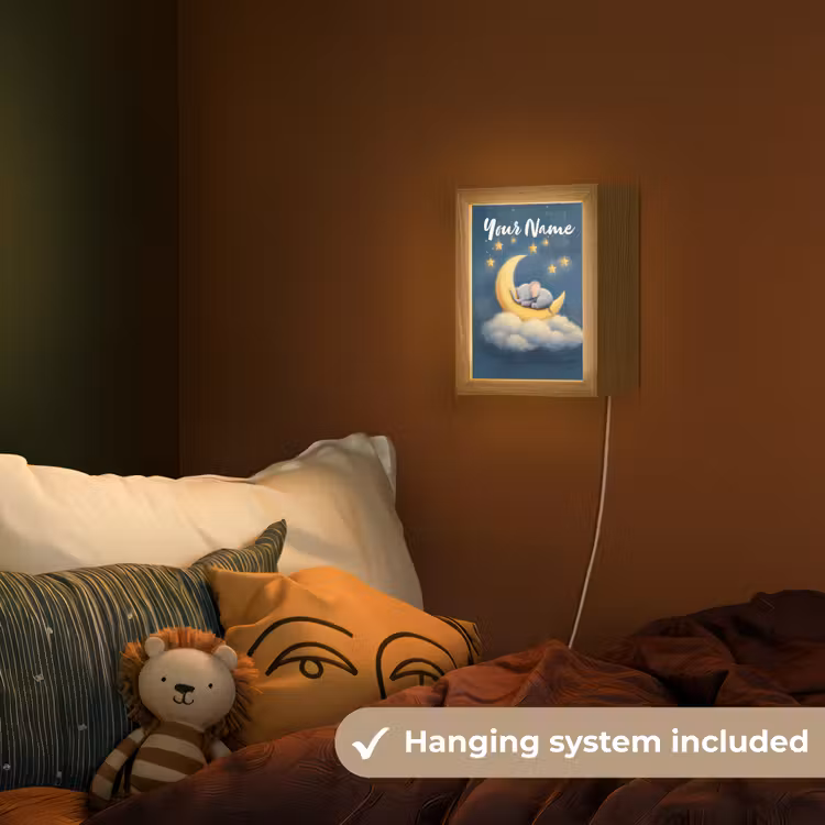 Sterren - Olifant - Maan - Wolken Light Box met kabel (Kinderlampje) klein -sfeer5_kind_EN