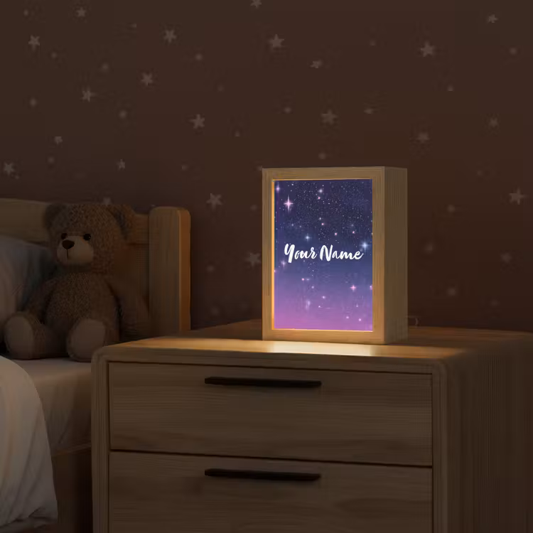 Sterren - Galaxy - Blauw - Roze Light Box met kabel (Kinderlampje) klein -sfeer1_kind
