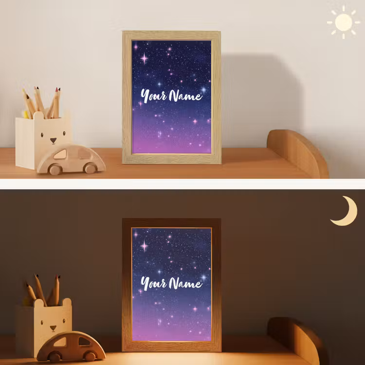 Sterren - Galaxy - Blauw - Roze Light Box met kabel (Kinderlampje) klein -sfeer3_kind