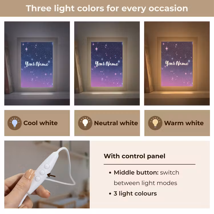 Sterren - Galaxy - Blauw - Roze Light Box met kabel (Kinderlampje) klein -USP_lichtkleurEN