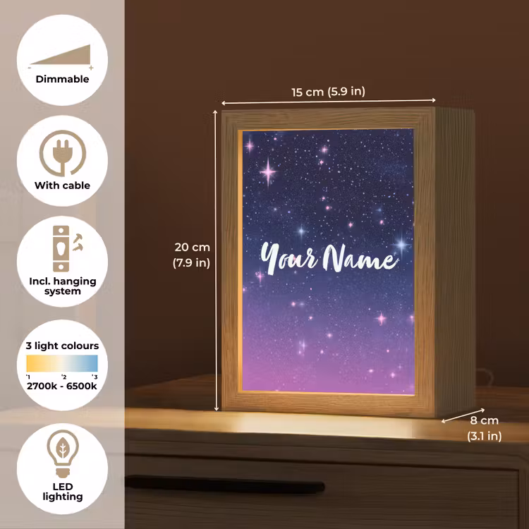 Sterren - Galaxy - Blauw - Roze Light Box met kabel (Kinderlampje) klein -USP_EN