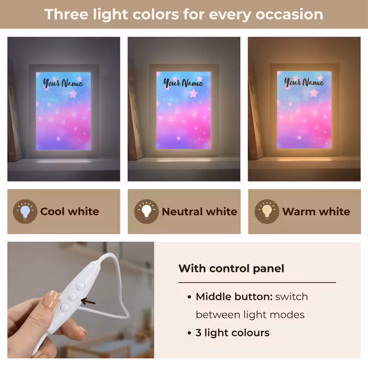 Sterren - Roze - Blauw Light Box met kabel (Kinderlampje) klein -USP_lichtkleurEN