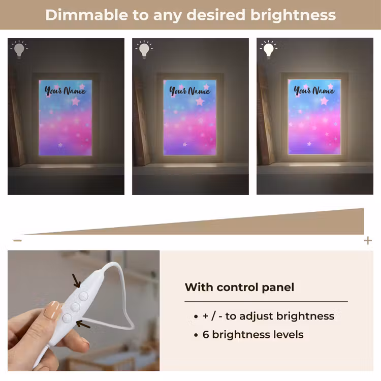 Sterren - Roze - Blauw Light Box met kabel (Kinderlampje) klein -USP_dimbaarEN