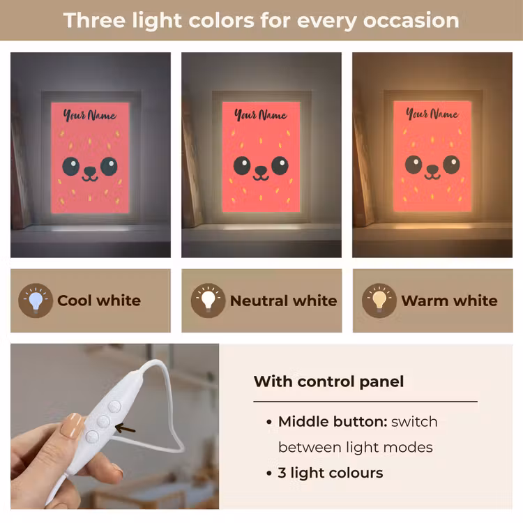 Aardbei - Gezichtje - Rood Light Box met kabel (Kinderlampje) klein -USP_lichtkleurEN