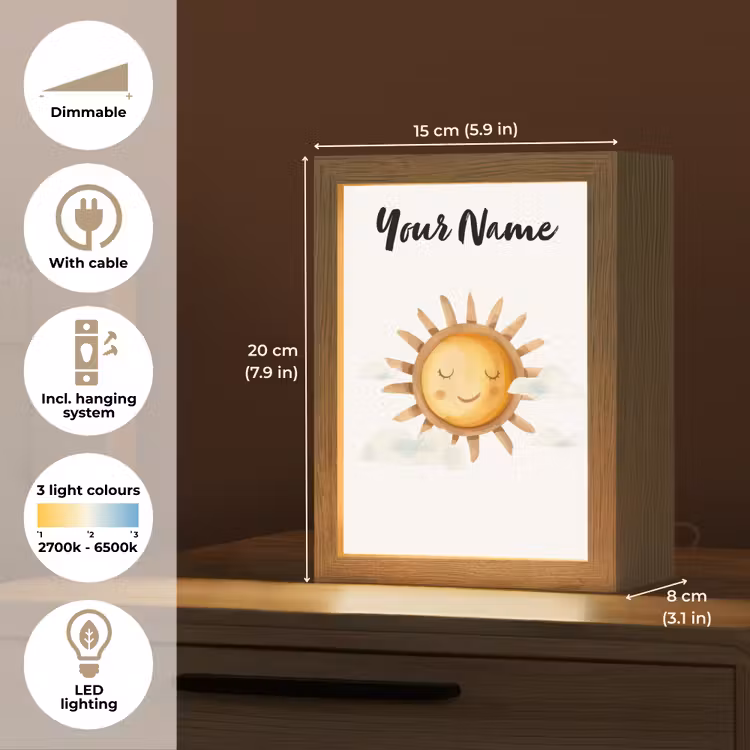 Zon - Wolken - Pastel kleuren Light Box met kabel (Kinderlampje) klein -USP_EN