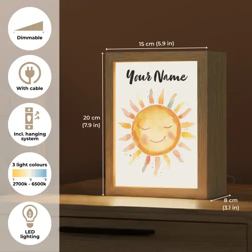 Zon - Watercolor - Geel Light Box met kabel (Kinderlampje) klein -USP_EN