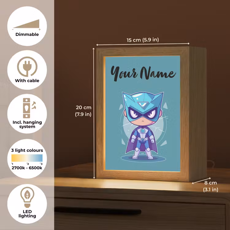 Superheld - Blauw - Jongens Light Box met kabel (Kinderlampje) klein -USP_EN