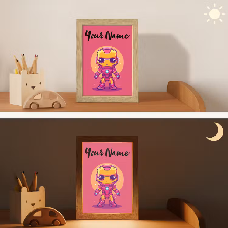 Superheld - Jongens - Rood - Paars Light Box met kabel (Kinderlampje) klein -sfeer3_kind