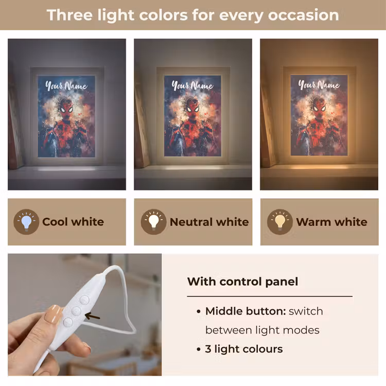 Superheld - Jongens - Rook - Kleuren Light Box met kabel (Kinderlampje) klein -USP_lichtkleurEN