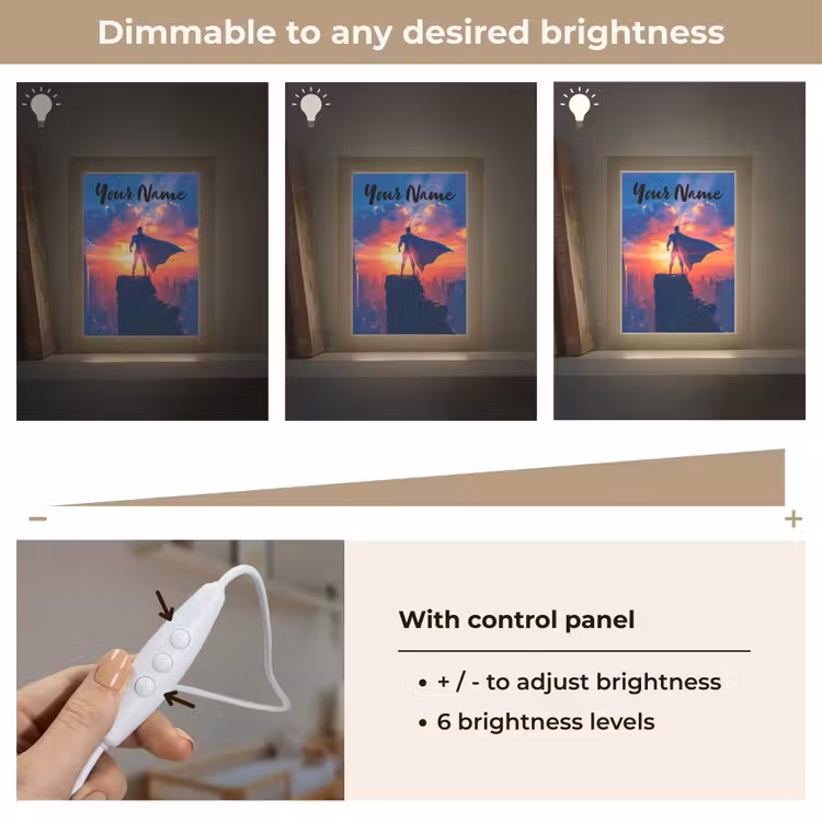 Superheld - Stad - Jongens - Kleurrijk - Zon Light Box met kabel (Kinderlampje) klein -USP_dimbaarEN
